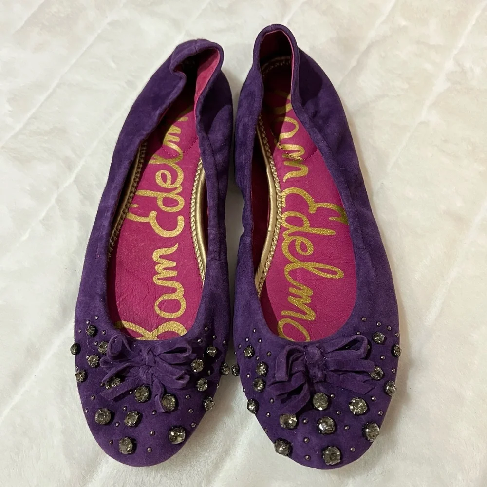 NEW Sam Edelman FERN Purple Suede Crystal Embellished Ballerina Flats